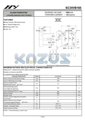 SC35VB160 datasheet - GLASS PASSIVATED 3 PHASE BRIDGE RECTIFIERS