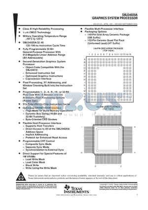 SMJ34020AHTM32 datasheet - GRAPHICS SYSTEM PROCESSOR