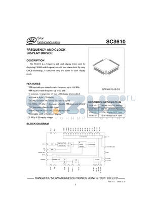 SC3610 datasheet - FREQUENCY AND CLOCK DISPLAY DRIVER