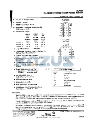 SMJ4256FV datasheet - 262,144-BIT DYNAMIC RANDOM-ACCESS MEMORY