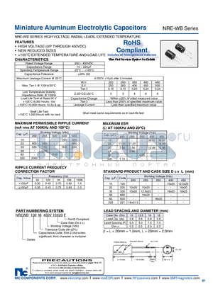 NREWB100M200V10X20 datasheet - Miniature Aluminum Electrolytic Capacitors