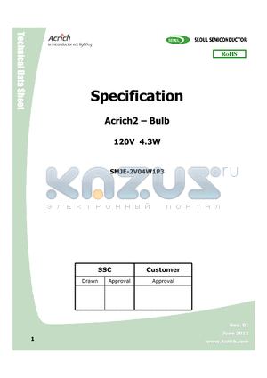 SMJE-2V04W1P3 datasheet - The Acrich 2 series, which are designed for AC drive(or operation), do not need the standard converter essential for a conventional general lighting product.