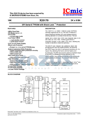X25170G datasheet - SPI Serial E 2 PROM with Block Lock  Protection