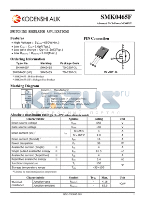 SMK0465HF datasheet - SWITCHING REGULATOR APPLICATIONS