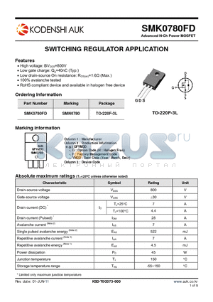 SMK0780FD datasheet - SWITCHING REGULATOR APPLICATION