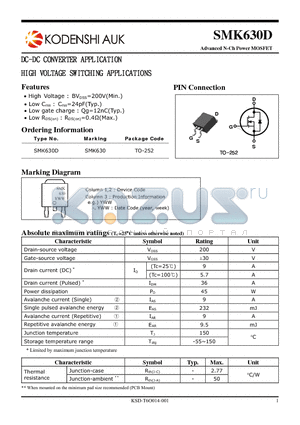 SMK630D datasheet - HIGH VOLTAGE SWITCHING APPLICATIONS