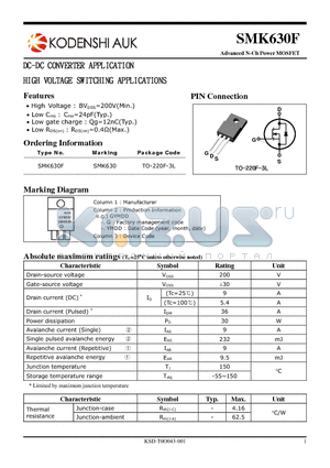 SMK630F datasheet - Advanced N-Ch Power MOSFET
