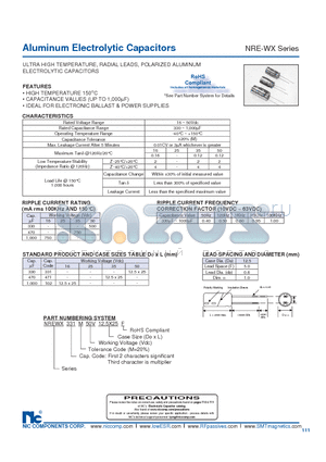 NREWX102M25V12.5X25F datasheet - Aluminum Electrolytic Capacitors