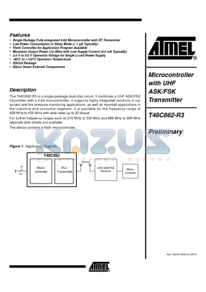 T48C862M-R3-TNQ datasheet - Microcontroller with UHF ASK/FSK Transmitter