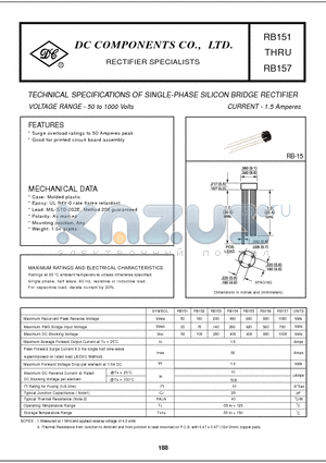 RB153 datasheet - TECHNICAL SPECIFICATIONS OF SINGLE-PHASE SILICON BRIDGE RECTIFIER