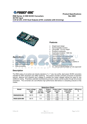 RND02ZGE datasheet - RND Series: 8-10W DC/DC Converters 38-75V Input 3.3V & 5.0V, a12V Dual Outputs a15V, available with trimming