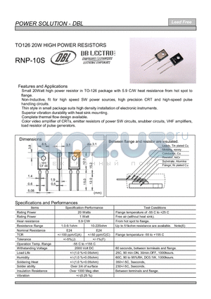 RNP-10S datasheet - TO126 20W HIGH POWER RESISTORS