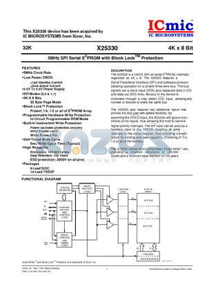 X25330S8 datasheet - 5MHz SPI Serial E2 PROM with Block Lock Protection