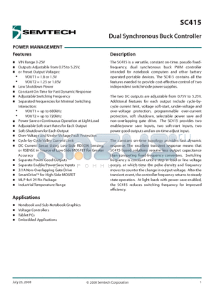 SC415 datasheet - Dual Synchronous Buck Controller