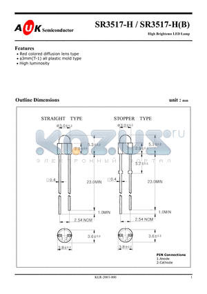 SR3517-B datasheet - Red colored diffusion lens type 3mm(T-1) all plastic mold type High luminosity