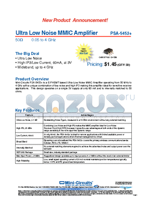 PSA-5453 datasheet - Ultra Low Noise MMIC Amplifier