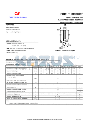 RB157 datasheet - SINGLE PHASE GLASS PASSIVATED BRIDGE RECTIFIER