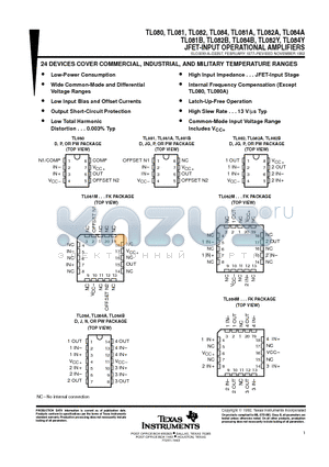 TL081 datasheet - JFET-INPUT OPERATIONAL AMPLIFIERS