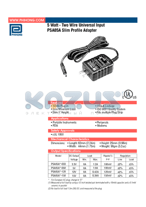 PSA05A-120 datasheet - 5 Watt - Two Wire Universal Input