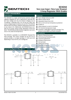 SC4216STRT datasheet - Very Low Input /Very Low Dropout 3 Amp Regulator With Enable