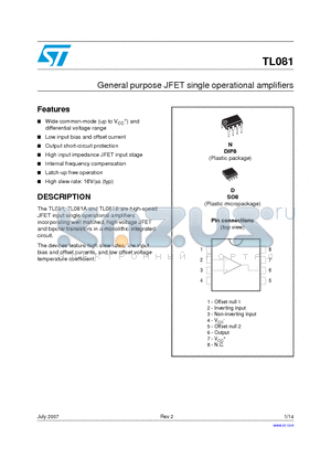 TL081ACD datasheet - GENERAL PURPOSE J-FET SINGLE OPERATIONAL AMPLIFIER