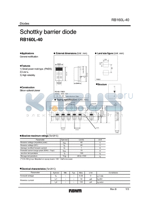 RB160L-40 datasheet - Schottky barrier diode