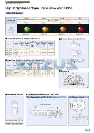 SML-A12 datasheet - High Brightness Type Side view chip LEDs