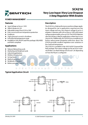 SC4216STRT datasheet - Very Low Input /Very Low Dropout 3 Amp Regulator With Enable