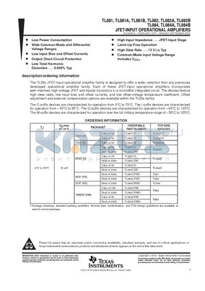 TL081ACDE4 datasheet - JFET-INPUT OPERATIONAL AMPLIFIERS