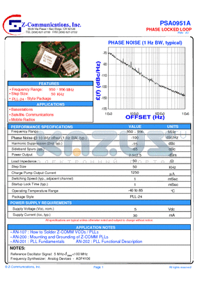 PSA0951A datasheet - LOW COST - HIGH ERFORMANCE PHASE LOCKED LOOP