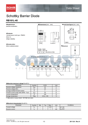 RB161L-40 datasheet - Schottky Barrier Diode