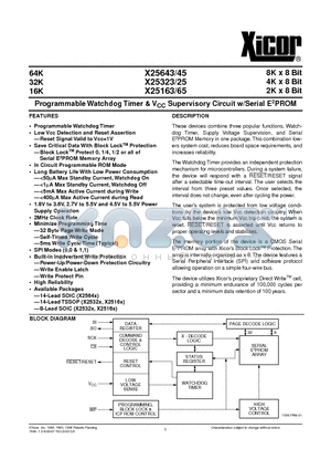 X25645V14I datasheet - Programmable Watchdog Timer & V CC Supervisory Circuit w/Serial E 2 PROM