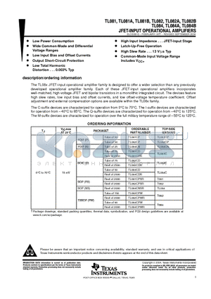 TL081BCDE4 datasheet - JFET-INPUT OPERATIONAL AMPLIFIERS