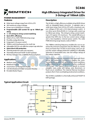 SC446 datasheet - High Efficiency Integrated Driver for 3-Strings of 100mA LEDs