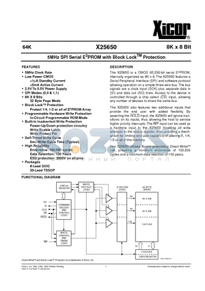 X25650S8 datasheet - 5MHz SPI Serial E 2 PROM with Block Lock TM Protection