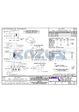 SML-LX0603USBW-TR datasheet - 1.6mm x 0.8mm PCB CHIP, SURFACE MOUNT LED