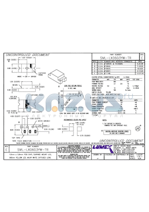 SML-LX0603YW-TR datasheet - 1.6mm x 0.8mm PCB CHIP, SURFACE MOUNT LED