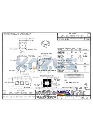 SML-LX1110UPGC-BTR datasheet - PLCC-4 SMT LED, HIGH POWER, 525nm ULTRA SUPER GREEN