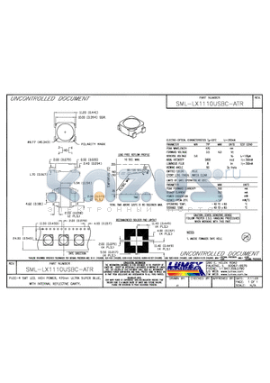 SML-LX1110USBC-ATR datasheet - PLCC-4 SMT LED, HIGH POWER, 470NM ULTRA GREEN