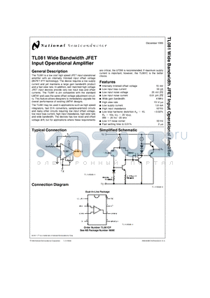 TL081CP datasheet - WIDE BANDWIDTH JFET INPUT OPERATIONAL AMPLIFIER