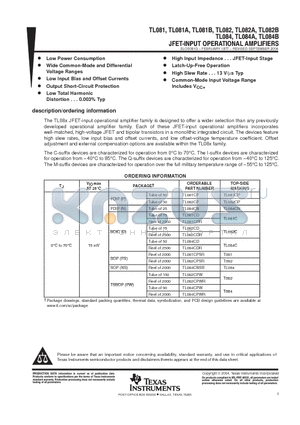 TL081CPWLE datasheet - JFET-INPUT OPERATIONAL AMPLIFIERS