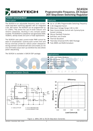SC4524SETRT datasheet - Programmable Frequency, 2A Output 30V Step-Down Switching Regulator