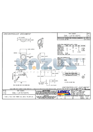 SML-LX1610SYC datasheet - 10.60 x 10mm HIGH POWER LED, 590nm YELLOW LED