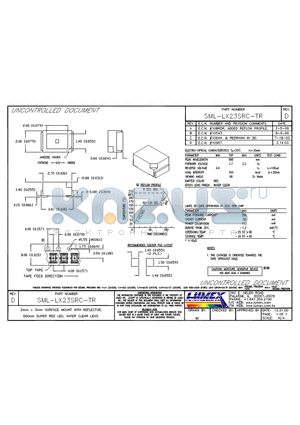 SML-LX23SRC-TR datasheet - 2mm x 3mm SURFACE MOUNT WITH REFLECTOR