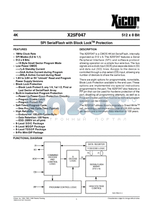 X25F047SI datasheet - SPI SerialFlash with Block Lock TM Protection