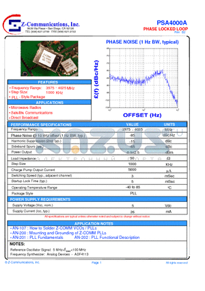 PSA4000A datasheet - LOW COST - HIGH PERFORMANCE PHASE LOCKED LOOP