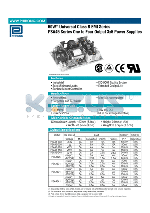 PSA45-120 datasheet - One to Four Output 3x5 Power Supplies