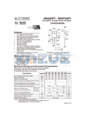 SR4060PT datasheet - 40.0 AMPS. Schottky Barrier Rectifiers