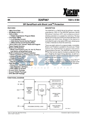 X25F087VI datasheet - SPI SerialFlash with Block Lock TM Protection