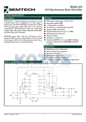 SC4612HMLTRT datasheet - 40V Synchronous Buck Controller
